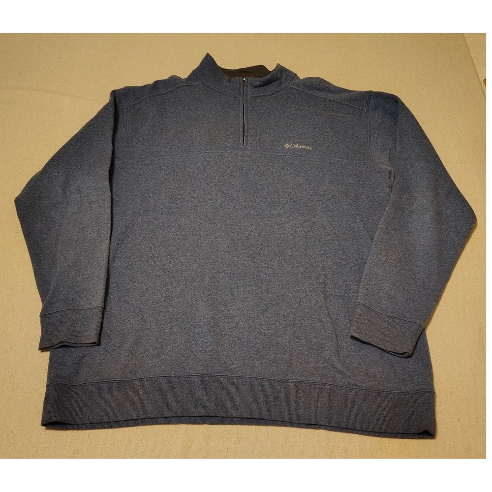 Columbia Mens XXL Blue Heather Quarter Zip Fleece Pullover Mock Neck Sweater